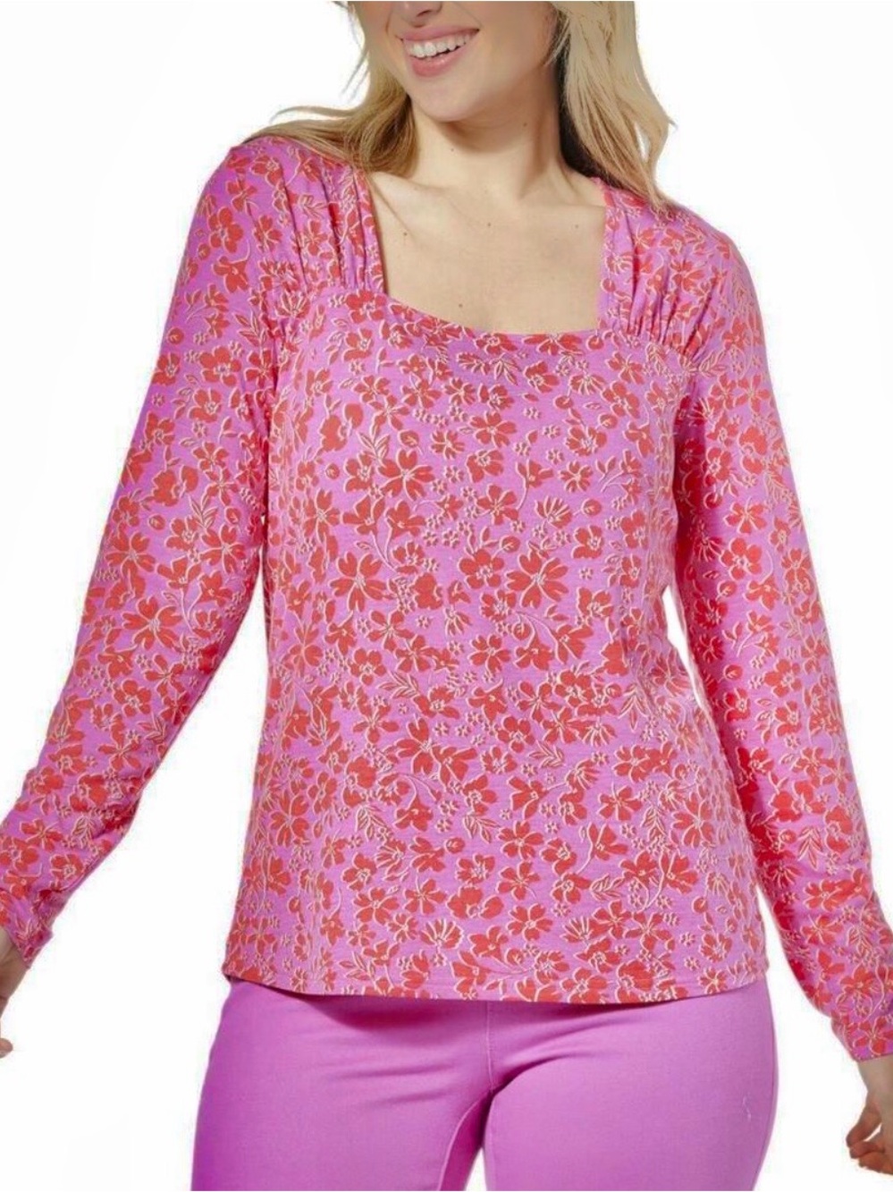 NWT DG2 by Diane Gilman Pink Orange Pink Long Sleeve 1X